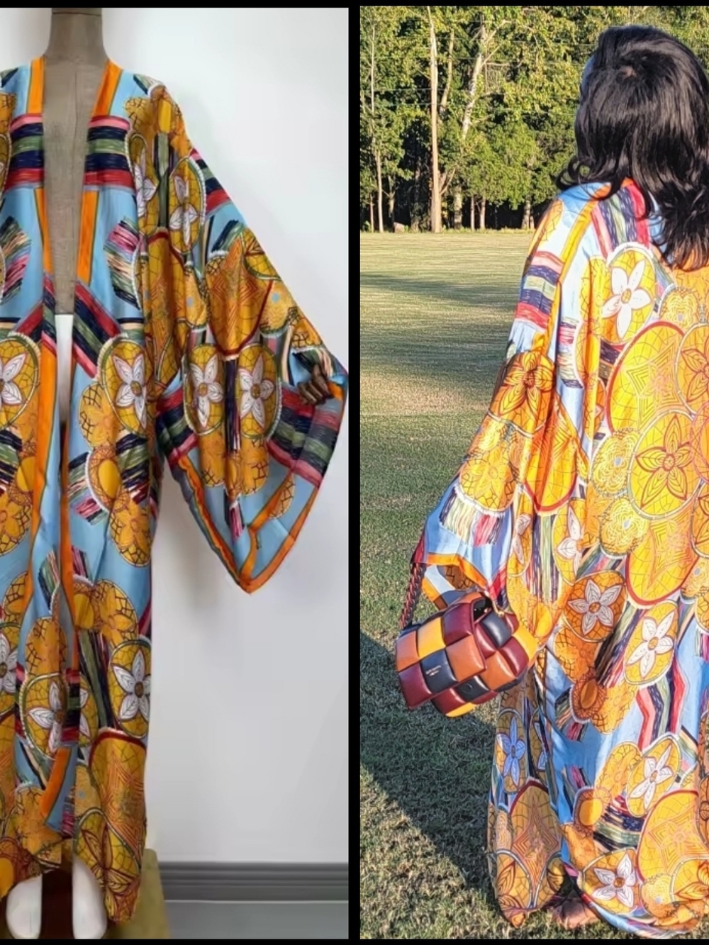 Flowy Orange Floral Oversized Long Kimono - Picture 2 of 6